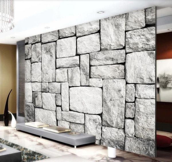 Papier peint moderne pour salon, mur de fond de télévision rétro en brique de pierre, 4889108