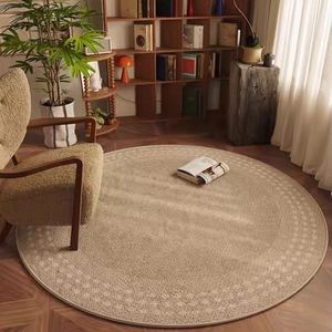 Tapis ronds lavables modernes, tapis rond beige non glisser le tapis de tapis doux mince vintage pour chambre à coucher pour la cuisine