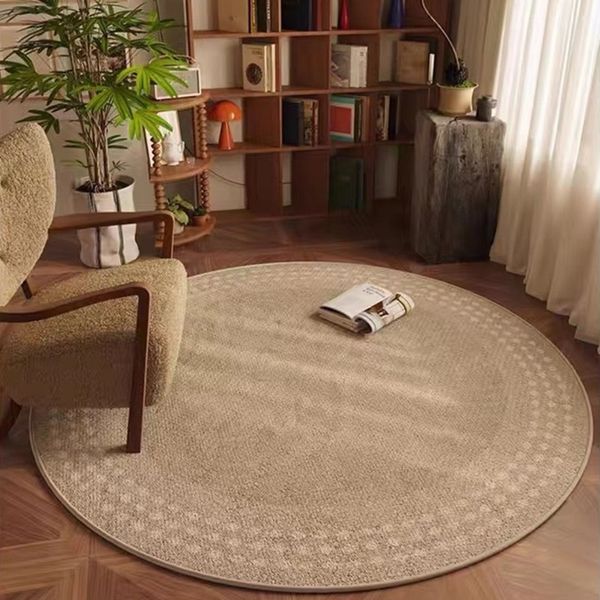 Tapis ronds lavables modernes, tapis rond beige non glisser le tapis de tapis doux mince vintage pour chambre à coucher pour la cuisine