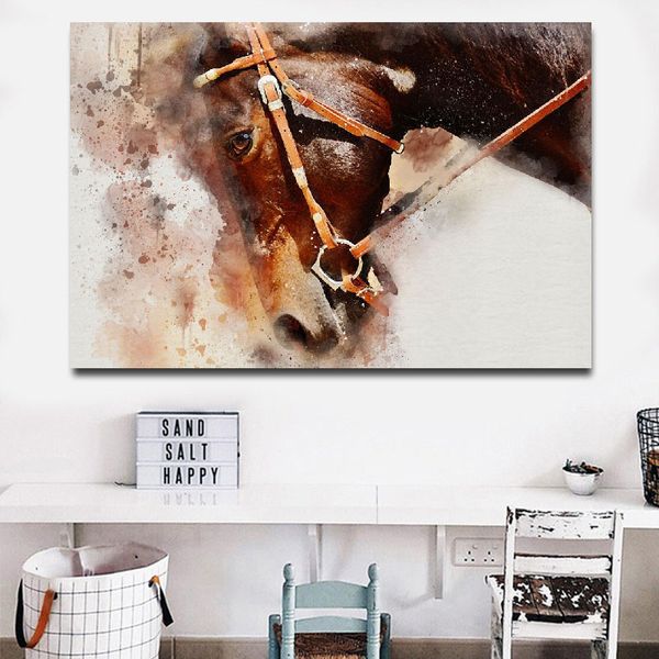 Pintura de caballo marrón de acuarela moderna, imagen de Animal, carteles e impresiones artísticos de pared para decoración de sala de estar, Cudaros sin marco