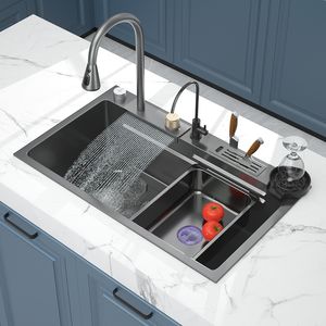 Cascade moderne pour évier de cuisine Nano évier en acier inoxydable multifonction lavabo évier noir lave-vaisselle accessoires de cuisine