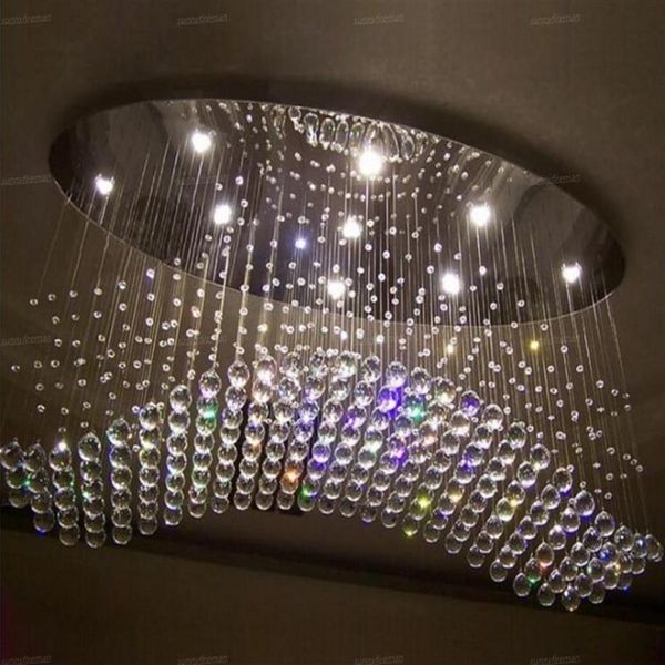 Lámpara de araña de cristal K9 con forma de gota de lluvia ovalada de onda moderna, accesorio de iluminación para sala de estar, comedor con bombillas GU10 2108