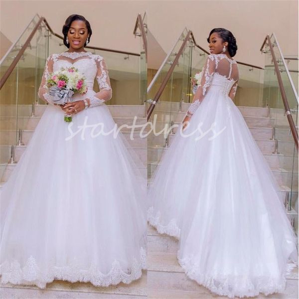 Robe de mariée Boho blanche moderne 2024 élégante col rond manches longues dentelle robe de mariée sud-africaine une ligne Tulle jardin robe de mariée grande taille style campagnard Mariage Novias