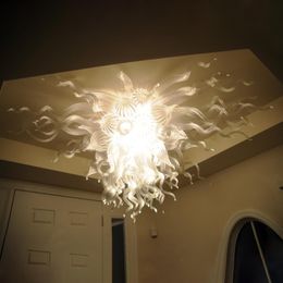 Moderne witte plafondlamp LED-geblazen glazen kroonluchters Plafondlampen 36 inch brede kristallen kroonluchterverlichting voor huis decorat289L