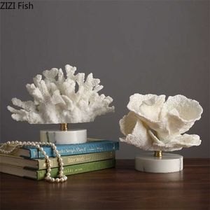 Moderne White Simulation Coral Inrichting Marmeren Base Woonkamer Countertops Exquisite Hars Ambachten Woondecoratie Huwelijksgeschenk 211101