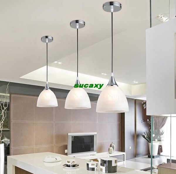 Livraison gratuite abat-jour en verre panaché blanc moderne E27 luminaire suspendu à LED unique pour salle à manger/Barback/