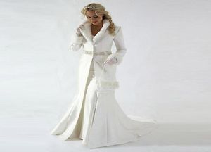 Moderne winter bruidsmantel jas lange mouwen bont bruiloft jas schattige sjaal jas satijn imitatie kralen sjerp7906930