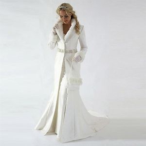 Moderne hiver mariée manteau veste manches longues fourrure mariage manteau mignon châle manteau Satin Faux perlé Sash301F