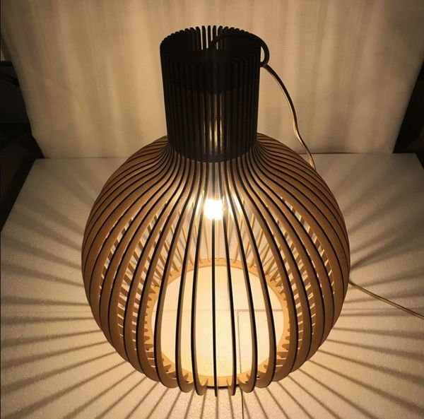 Lámparas colgantes de jaula de pájaros de madera modernas, luces LED nórdicas de madera, decoración para restaurante, sala de estar, muebles de comedor