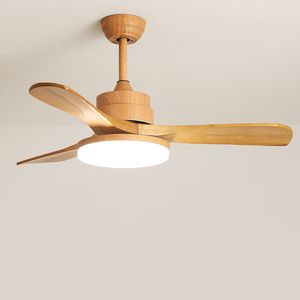 Ventilateurs De Plafond En Bois Modernes Lumière Avec Lames En Bois Dimmable LED Lustre Ventilateur Lampe Pour Ferme Salon Chambre Télécommande 110V 220V