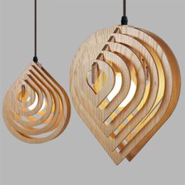 Moderne Houten Hanglampen E27 Nordic Houten Water Drop Kroonluchters Loft Hanglampen Eetkamer Huisverlichting Decor