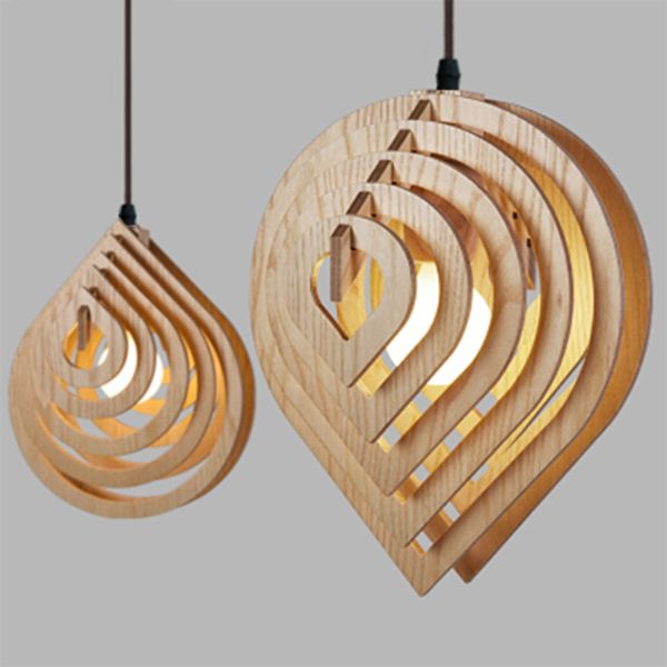 Moderne Holz Anhänger Lampen E27 Nordic Holz Wasser Tropfen Kronleuchter Loft Anhänger Lichter Esszimmer Hause Beleuchtung Dekor
