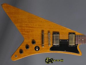 Moderne Korina 1958 Reedición Heritage 1982 Natural Flying V Guitarra eléctrica Paleta de barco Clavijero estilo Gumby Dot Inlay Gold Hard8248733