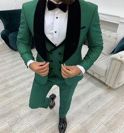 Moderst Green Mens Tuxedo Slim Fit Groomsman Fashion Dubbele borsten Vest Tuxedo Bruidegom Pakken voor mannen Wedding Blazer 3 stuks