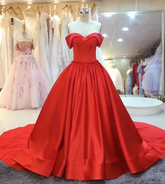 Modest 2018 Red Prom Dresses Long Cheap Off The Shoulder Ruched Satin Vestidos formales Party Evening Wear por encargo de China EN2109