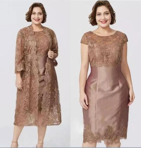 Modest 2020 Elegant Tea Longitud de té Madre de la novia Vestidos con chaqueta Vestido de invitado de boda aplicado Vestidos de gran tamaño 9953643