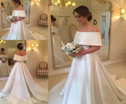 Modestes robes de mariée arabe country robes 2019 Bridals satin souche pas cher plus taille une ligne de la robe de mariée épaule1612666