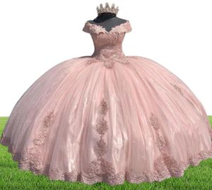 Robe de bal modeste Quinceanera robes hors de l'épaule Appliques dentelle doux 16 pas cher robe de soirée vestido de 15 anos8862412