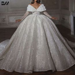 Bescheiden bal bruiloft parels kralende bruidsjurk glanzende vloerlengte bruid jurken Vestidos de novia