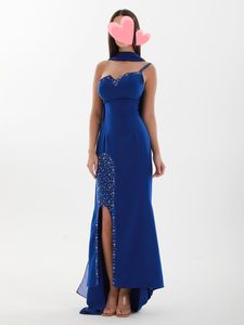 Bescheiden kralen prom -jurken voorste split -asymmetrische speciale gelegenheid jurk met sjaals -aanpassen formele avondfeestjurken