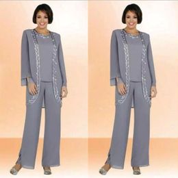 Modest Mariffon Jewel Long Mother of the Bride Pant Suits avec une veste à manches longues Costumes formels bon marché sur mesure 319F