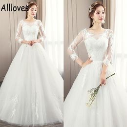 Bescheiden Chinese Bruidsjurken Met Lange Mouwen Ronde Hals Kant Geappliceerd Bruidsjurk Vloer Lengte Puffy Rok Prinses Vestidos d240x