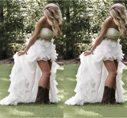 Modestes robes de mariée country 2024 chérie hautes volants bas roffles organza robes nuptiales asymétriques balayez la robe de mariée