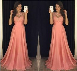 Bescheiden kristallen kralen pure avondjurken chiffon saoedi -Arabië vestidos de festa long party jurk prom formele optocht beroemdheid g9764100