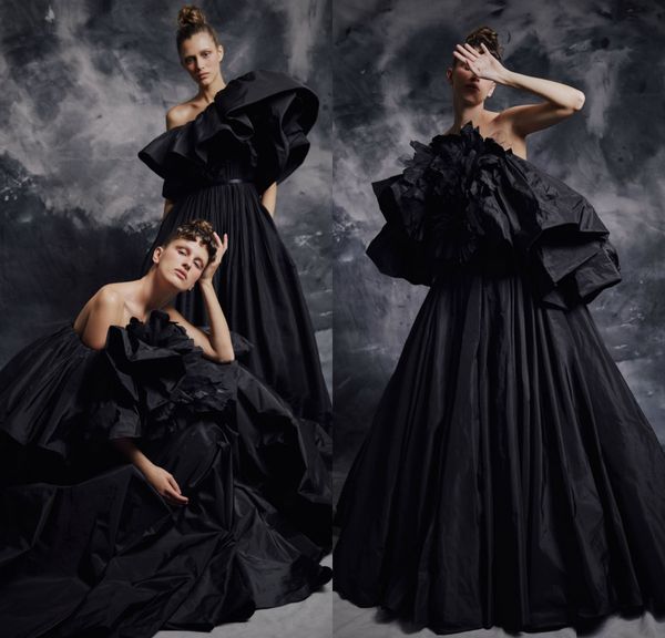 Modest personnalisée Robes de soirée noires sans manches sans bretelles