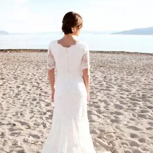 Bescheiden volle kanten trouwjurken met korte mouwen voor strandtuin elegante bruiden schede bruidsjurken Vestidos