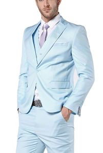 Modeste Bleu Clair Smokings De Mariage 3 Pièces Slim Fit Un Bouton Pantalon Costumes Formels Hommes D'affaires Blazer Costumes