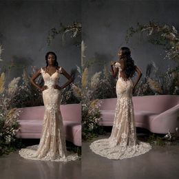 Modeste sirène Naama robes de mariée Spaghetti sans manches Tulle dentelle appliques robes de mariée balayage Train robe de mariée