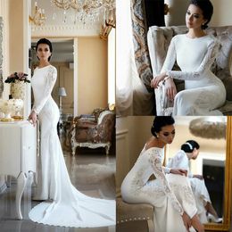 Robes de mariée sirène modeste dentelle appliquée perlée Berta balayage train Boho robe de mariée robes de mariée manches abiti da sposa robe 2024