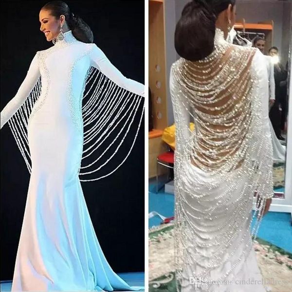 Modest Musulman Moyen-Orient Dubaï Pageant Robes Baguettes Perles Arabie Saoudite Prom Party Robes Vestidos De Fiesta Tenue De Soirée Formelle