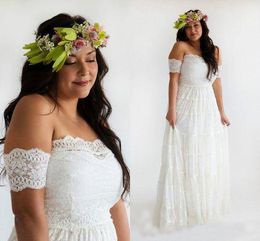 Modeste Plus La Taille Boho Bohème Robes De Mariée Sheer Sans Manches En Mousseline De Soie Plage Jardin Dentelle Robes De Bal De Mariée Balayage Train