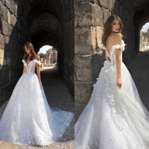 Bescheiden Pnina Tornai Baljurk Schouderafhangend Mouwloos Ruglooze Handgemaakte Bloem Pailletten Trouwjurken Bruidsjurk Sweep Trein B252k