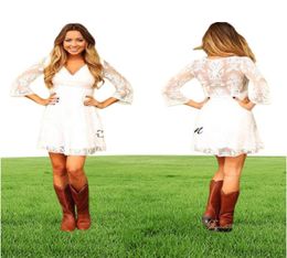 Bescheiden korte kanten cowgirls Country Wedding Jurken met 34 Mini Bridal Jurns Reception Dress voor bruidsjurk voor bruiloften 20205395419