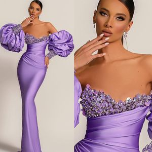 Robe de soirée de forme sirène, tenue de soirée modeste, sans bretelles, paillettes, paillettes, Sexy, manches bouffantes, sur mesure