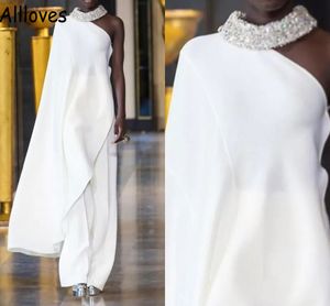 Modestes deux pièces robes blanche pantalon à plusieurs niveaux licait les cristaux de bal robes de fête de bal une épaule cocktail formel robe de soirée de tapis rouge occasionne