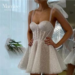 Robe de mariée modeste 2024 courte mini jupe brillante robes de soirée paillettes bretelles spaghetti ruban robe de mariée fête formelle 240305