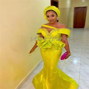 Modest Yellow South African Evening Dress Elegant Mermaid Peplumn Floor Length Prom Dress 2024 Beaded Formal Evening Gowns Promdress For Women Vestios De Gala Chic