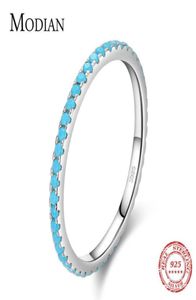 Modian 100 925 STERLING Silver Classite Exquise Circle Turquoise Charme Empilable Rogue de doigt pour les femmes Bijoux fins à la mode 210615592314