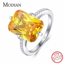 Modian 100% 925 Sterling Silver Yellow CZ Bague Pour Les Femmes De Fiançailles De Luxe Anniversaire Doigt Bijoux Bague Anel 210619