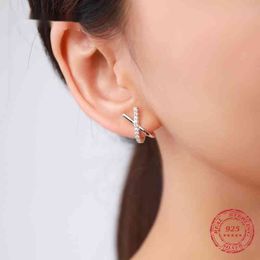 Modian 2021 Nieuwe Design X Shape Fashion Earring 925 Sterling Zilver Luxe Sprankelende Stud Oorbellen Voor Dames Meisjes Sieraden Arete