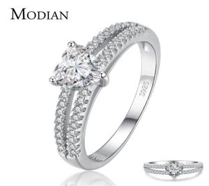 Modian 2021 Real 925 Sterling Silver Hearts Clear CZ Finger Rings For Women Romantic Double Line Wedding Statement Sieraden Geschenk 2924472