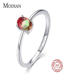 Modian 925 Silver Silver Colorfufil Watermelon Tourmaline Rings For Women Fashion Finger Band Fine Jewelry Style Corée Anel 210614402520