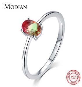 MODIAN 925 Sterling zilveren kleurrijke watermeloen toermalijnringen voor dames mode vingerband fijne sieraden Koreaanse stijl anel 210617101837