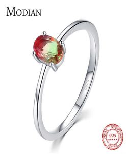 Modian 925 Sterling Zilver Kleurrijke Watermeloen Toermalijn Ringen voor Vrouwen Mode Vinger Band Fijne Sieraden Koreaanse Stijl Anel 210613007933