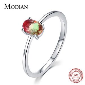 Modian 925 argent Sterling coloré pastèque Tourmaline anneaux pour les femmes mode doigt bande bijoux fins Style coréen Anel 21061271t