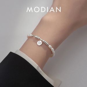 MODIAN 925 sterling zilver Lukcy cirkel barokke parel verstelbare ketting link geplatineerd voor vrouwen kerstcadeaus sieraden 240319